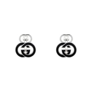Preview image of Gucci Interlocking Black Enamel Silver Cufflinks