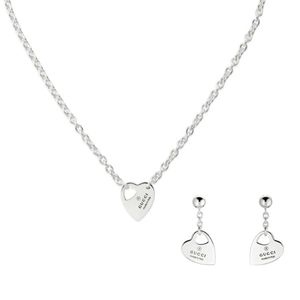Preview image of Gucci Trademark Heart Sterling Silver Drop Earrings & Necklace Set