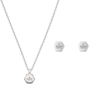 Preview image of Gucci Trademark Hexagon Silver Necklace & Earrings Gift Set