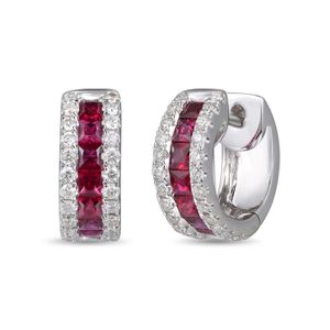 Preview image of 18CT WHITE GOLD RUBY .71 & DIAMOND .35 HOOP EARRINGS