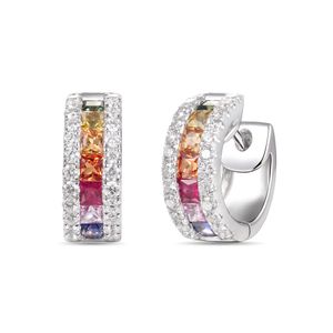 Preview image of 18CT WHITE GOLD FANCY SAPPHIRES .80 & DIAMOND .33 HUGGIE EARRINGS