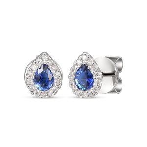Preview image of 18CT WHITE GOLD SAPPHIRE .34 & DIAMOND .10 PEAR CLUSTER EARRINGS