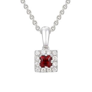 Preview image of 18CT WHITE GOLD RUBY.13  & DIAMOND .06 SQUARE CLUSTER PENDANT