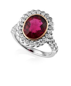 Preview image of 18CT WHITE & ROSE GOLD RUBELLITE 3.69 & DIAMOND .67 RING