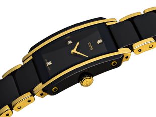 Rado Integral 22.7mm Black Ceramic & Gold Diamond Quartz Bracelet Watch