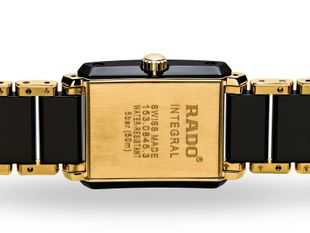 Rado Integral 22.7mm Black Ceramic & Gold Diamond Quartz Bracelet Watch