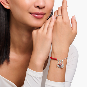 Preview image of Thomas Sabo Two Linked Rings With Red Stone Silver Charm 