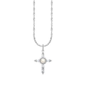 Preview image of Thomas Sabo Silver White Cubic Zirconia Cross Pearl Necklace 