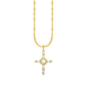 Preview image of Thomas Sabo Gold Plated White Cubic Zirconia Cross Pearl Necklace 