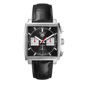 Preview image of TAG Heuer Monaco 39mm Black Calibre Heuer 02 Automatic Leather Strap Watch