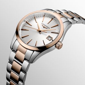 Longines Conquest Classic 34mm Steel Two Tone Silver Quartz Bracelet Watch