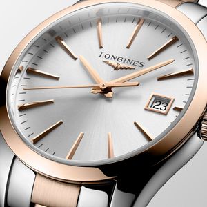 Longines Conquest Classic 34mm Steel Two Tone Silver Quartz Bracelet Watch