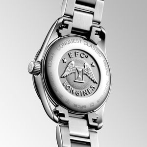 Longines Conquest Classic 29.50mm Steel Mother of Pearl Diamond Bezel Quartz Bracelet Watch
