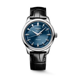 Preview image of Longines Conquest Heritage 38mm Steel Blue Automatic Leather Strap Watch 
