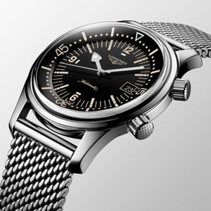 Longines Legend Diver 42mm Steel Black Automatic Mesh Bracelet Watch