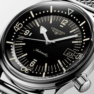 Longines Legend Diver 42mm Steel Black Automatic Mesh Bracelet Watch
