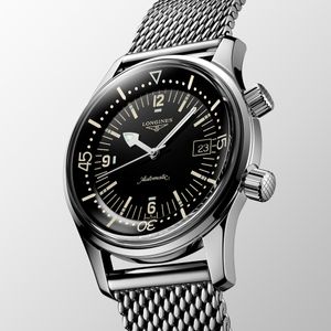 Longines Legend Diver 42mm Steel Black Automatic Mesh Bracelet Watch