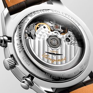 Longines Master Collection Moon Phase 40mm Steel White Automatic Brown Strap Chronograph Watch
