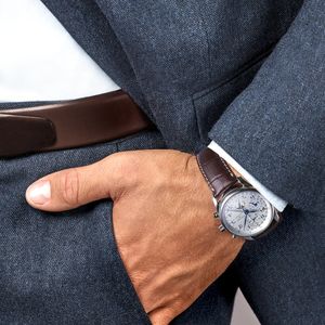 Longines Master Collection Moon Phase 40mm Steel White Automatic Brown Strap Chronograph Watch