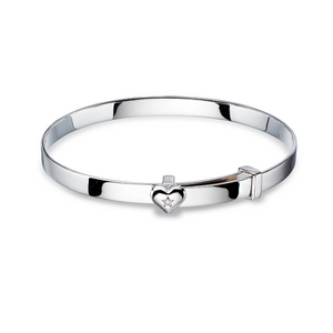 Preview image of Little Star Gisele Diamond Heart Silver Baby Bangle