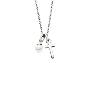 Preview image of Little Star Maude Pearl & Cross Necklace 