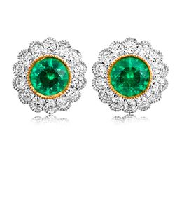 Preview image of 18CT WHITE & YELLOW GOLD RUBOVER EMERALD .59 & DIAMOND .39 EARRINGS