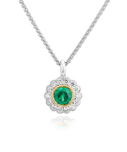 Preview image of 18CT WHITE & YELLOW GOLD RUBOVER EMERALD .28,  & DIAMOND .19 PENDANT