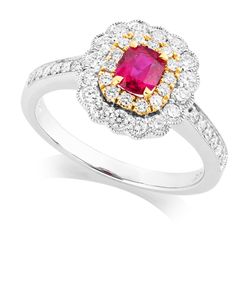 Preview image of 18CT WHITE & YELLOW GOLD RUBY .49 & DIAMOND .56 CLUSTER RING