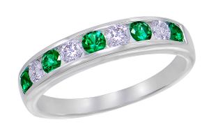 Preview image of 18CT WHITE GOLD EMERALD .32CT & DIAMOND .28CT CHANNEL SET RING