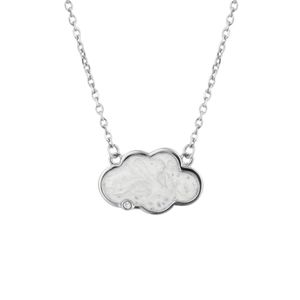 Preview image of D for Diamond Pearlised White Enamel Cloud Silver Necklace