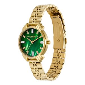 Olivia Burton Art Deco Midi Emerald Green and Gold Bracelet Watch 