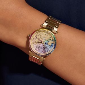 Preview image of Olivia Burton Kaleido Bloom 34mm Rainbow & Gold Stone Set Quartz Bracelet Watch