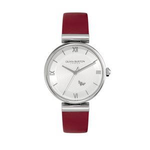 Preview image of Olivia Burton Minima Bee 36mm Silver & Cranberry Quartz Strap Watch