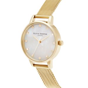 Olivia Burton Mother of Pearl Gold Tone Mesh Bracelet Watch