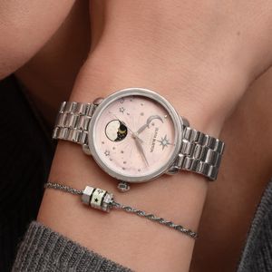 Preview image of Olivia Burton Moon Phase 34mm Pink & Silver Quartz Bracelet Watch