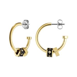 Preview image of Olivia Burton Black & Gold Plated Bead Charm Hoop Earrings