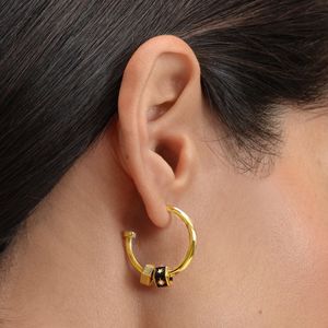 Preview image of Olivia Burton Black & Gold Plated Bead Charm Hoop Earrings