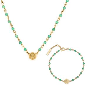 Preview image of Olivia Burton Minima Bee Green Beaded Gold Plated Necklace & Bracelet Gift Set 