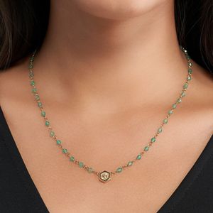 Preview image of Olivia Burton Minima Bee Green Beaded Gold Plated Necklace