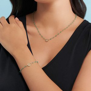 Preview image of Olivia Burton Minima Bee Green Beaded Gold Plated Necklace & Bracelet Gift Set 