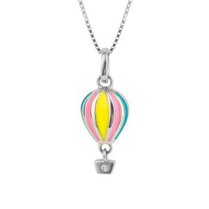 Preview image of D for Diamond Multi Coloured Enamel Hot Air Balloon Silver Necklace