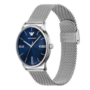 Emporio Armani Minimalist 42mm Steel Blue Quartz Mesh Watch 