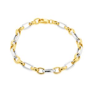 Preview image of 9ct Gold Two Tone Oval Figaro Bracelet 