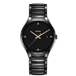 Preview image of Rado True 40mm Black Ceramic Gold Diamond Quartz Bracelet Watch