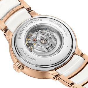 Rado Centrix 30.5mm White Ceramic & Rose Gold Diamond Automatic Bracelet Watch