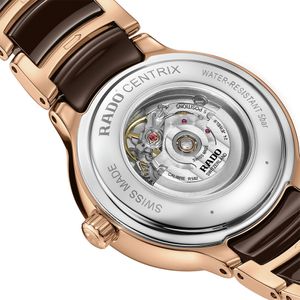 Rado Centrix 30.5mm Brown Ceramic & Rose Gold Diamond Automatic Bracelet Watch