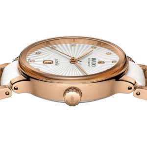 Rado Centrix 30.5mm White Ceramic & Rose Gold Diamond Automatic Bracelet Watch