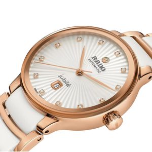 Rado Centrix 30.5mm White Ceramic & Rose Gold Diamond Automatic Bracelet Watch