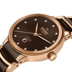 Rado Centrix 30.5mm Brown Ceramic & Rose Gold Diamond Automatic Bracelet Watch