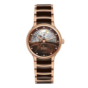 Preview image of Rado Centrix 35mm Brown Ceramic & Rose Gold Diamond Open Heart Automatic Bracelet Watch